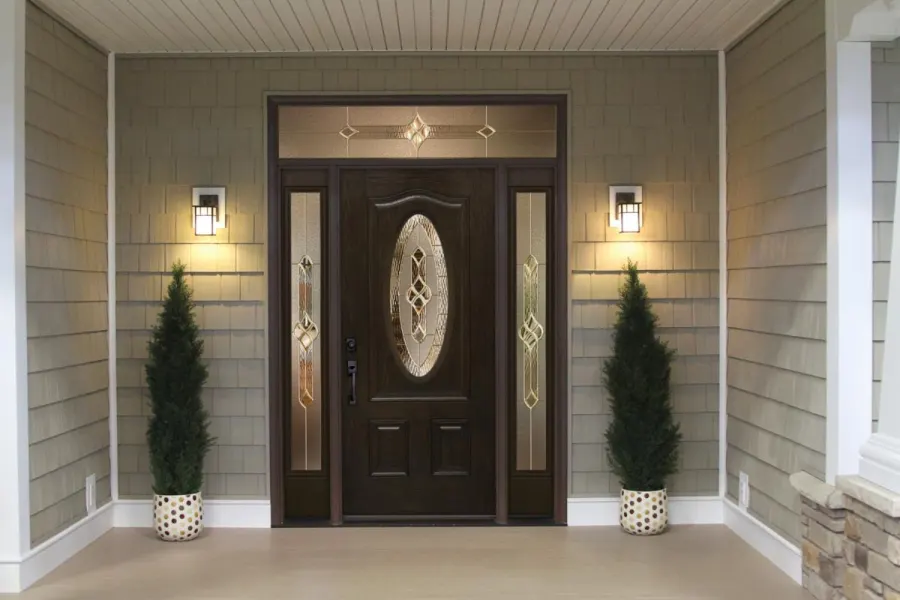Black ProVia front door with glass inserts